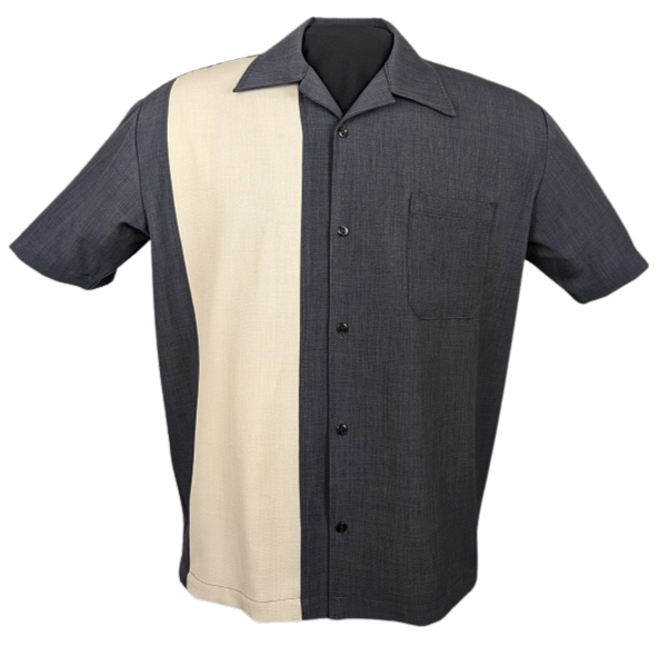 PopCheck Single Wide Panel Bowling Shirt in Charcoal/Stone