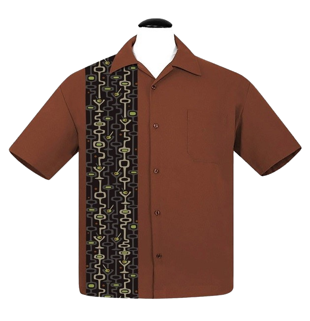Mod Martini Panel Bowling Shirt in Rust