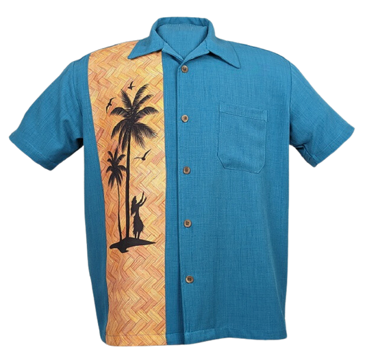 Hula Palm Bowling Shirt in Pacific