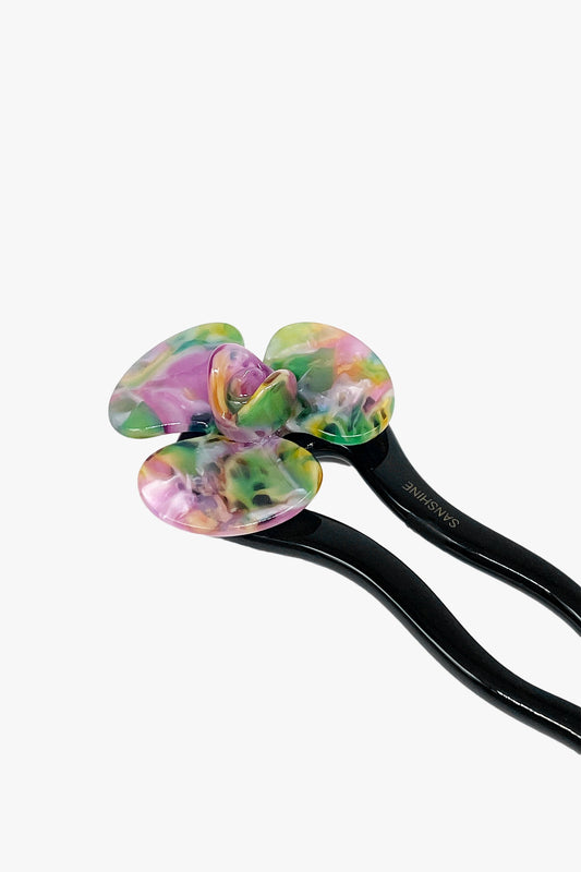 Spring Flower Chignon Hair Pin- Muted Green & Purple
