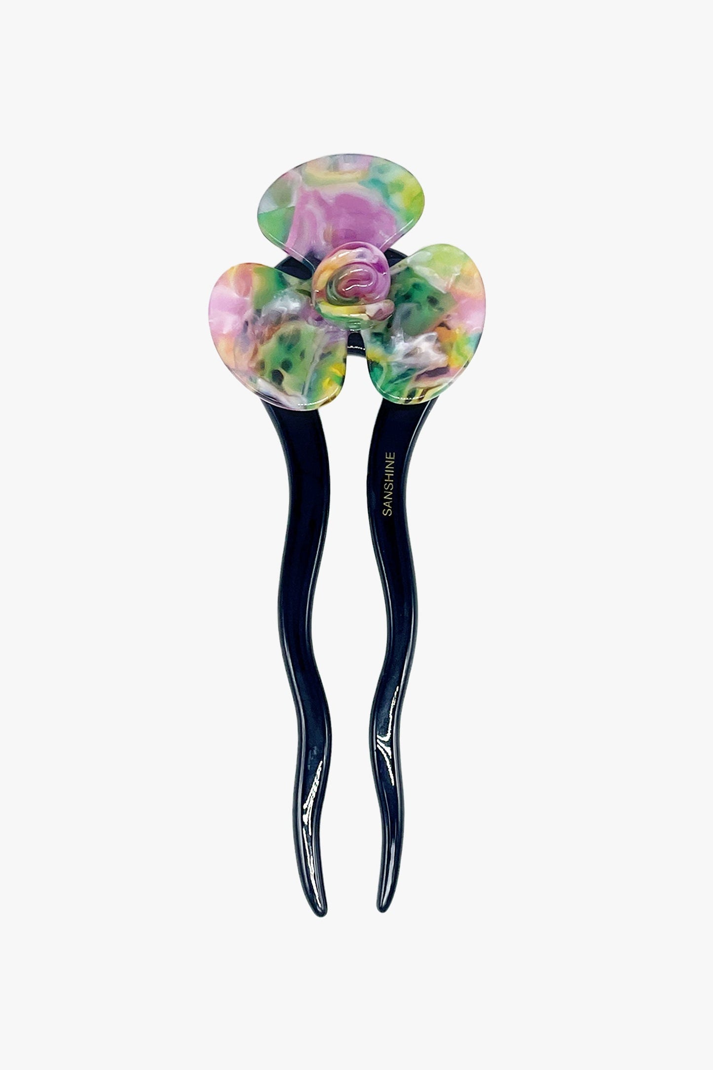 Spring Flower Chignon Hair Pin- Muted Green & Purple
