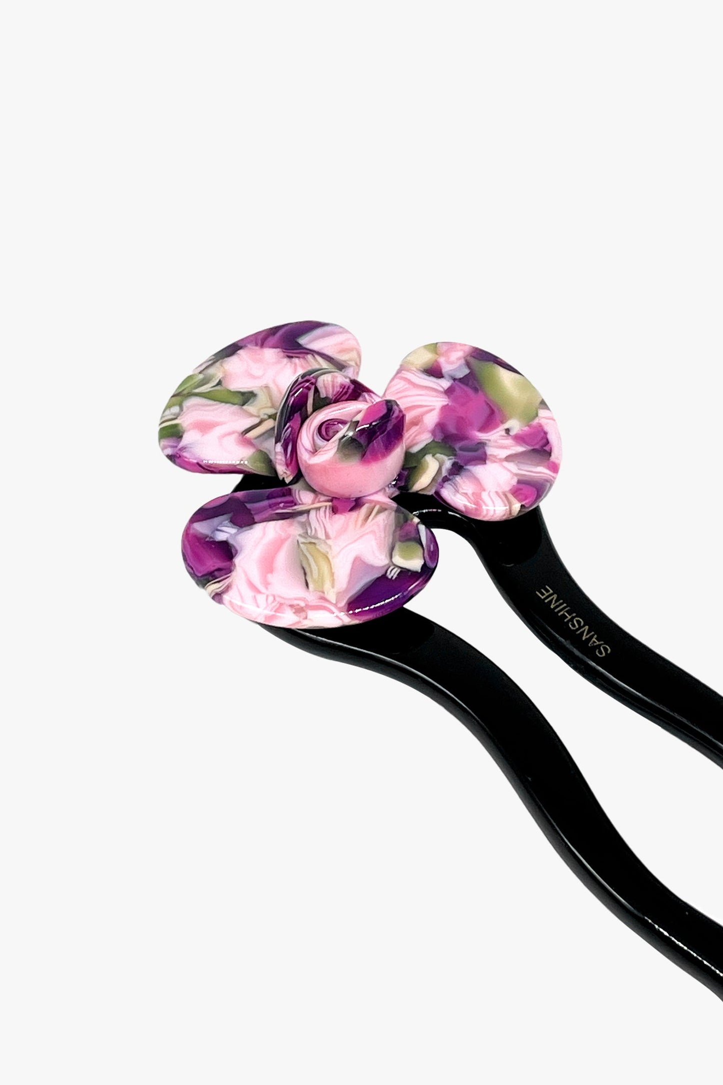 Spring Flower Chignon Hair Pin- Green & Purple