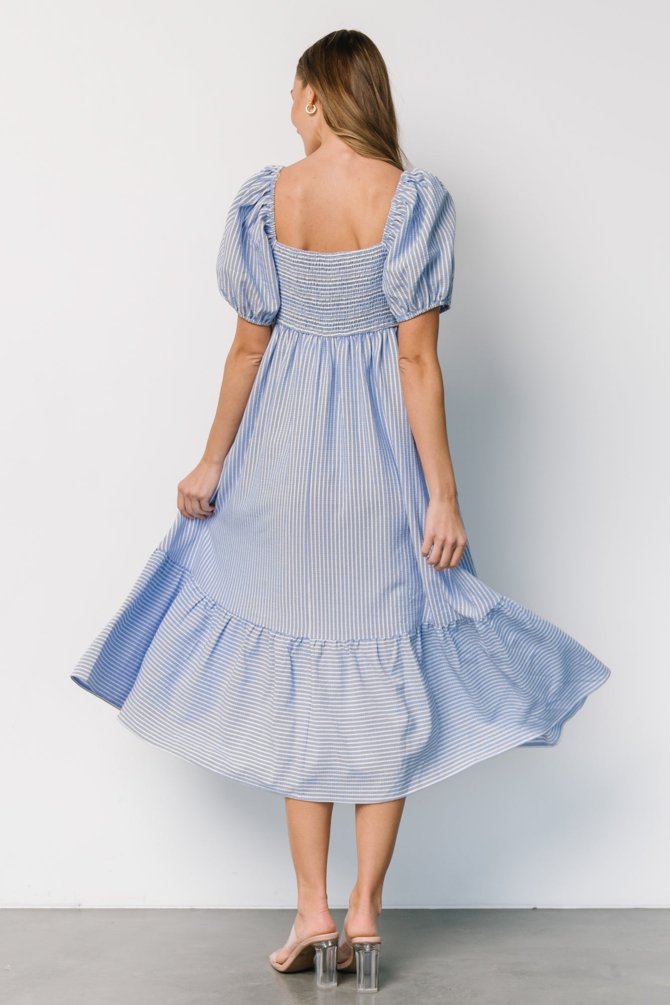 Poppy Midi Dress | Blue + Off White