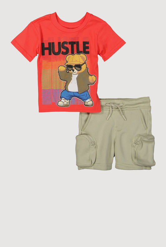 Baby Boys Hustle Teddy Graphic T-Shirt and Sweatshorts Set