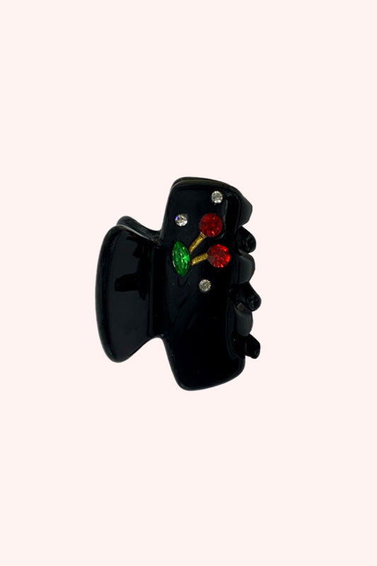 Black Sweet Baby Cherries Mini Crystal Clip