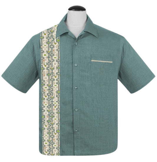 Mod Martini Panel Bowling Shirt in Aqua