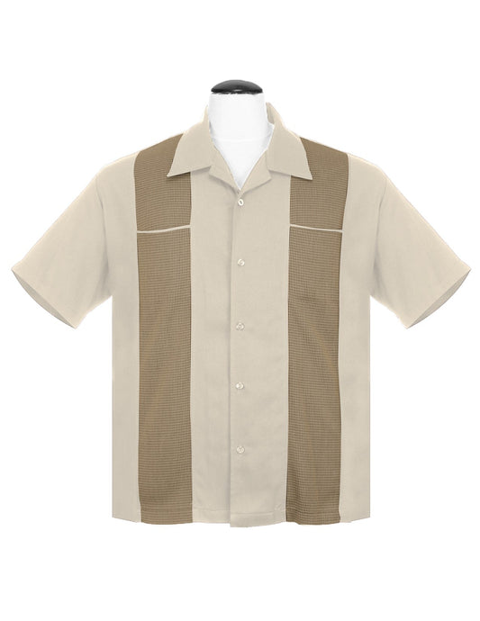 Houndstooth Panel Bowling Shirt in Tan