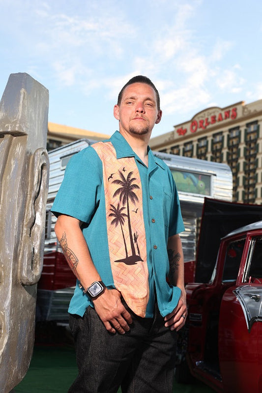 Hula Palm Bowling Shirt in Pacific