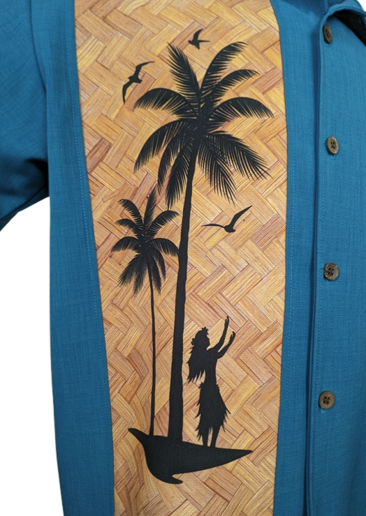Hula Palm Bowling Shirt in Black