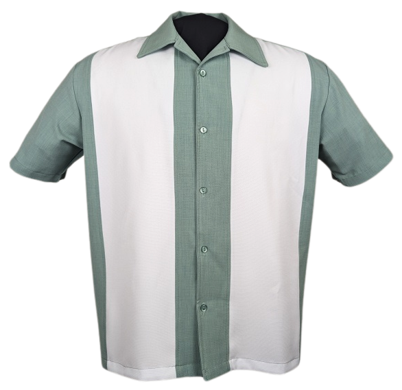 PopCheck Wide Double Panel Button Up in Mint/White Bowling Shirt