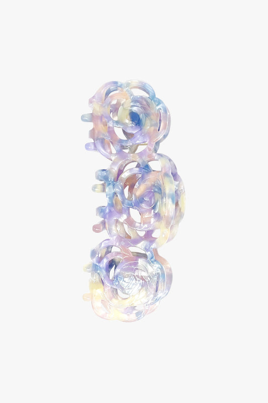 Triple Open Flower Rose Jaw Clip- Blue Lavender