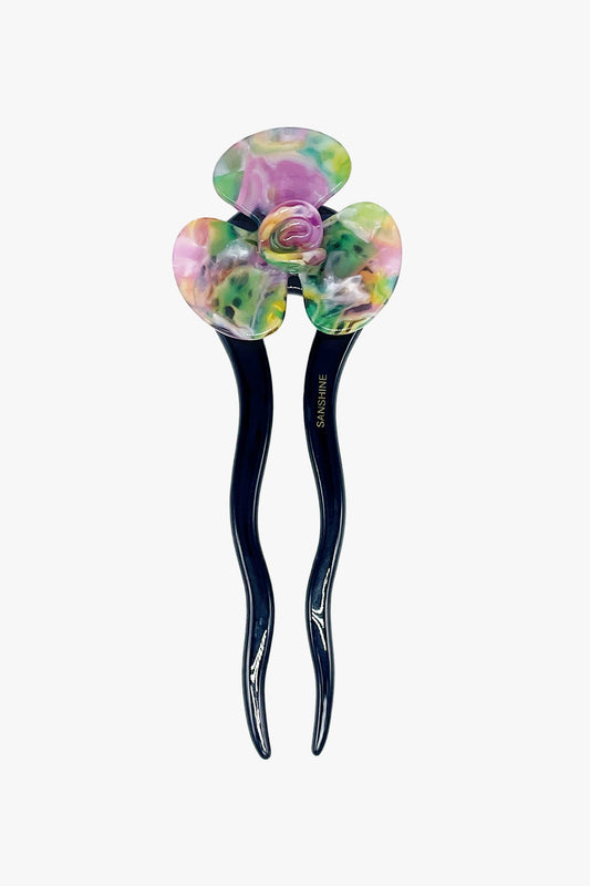 Spring Flower Chignon Hair Pin- Muted Green & Purple